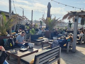 Outside terrace at Hart Beach Quiksilver Surfschool in The Hague