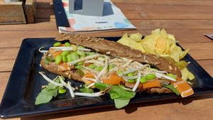 Bread with vegan salmon😋 at Hart Beach Quiksilver Surfschool in The Hague