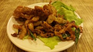 Creamy Abalone Mushrooms (奶油鲍鱼菇). crunchy mushrooms fried in sweet creamy sauce.  at R&J Cosy Corner 自在齋 - Boon Keng in Central Singapore