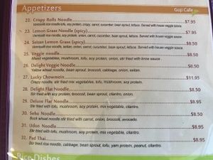 Menu at Goji Cafe in Dallas