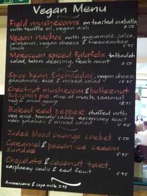 vegan menu at The Horseshoe in Warlingham