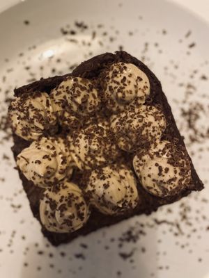 Brownie cake with cappuccino  at Pulse in Crete