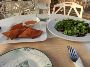 Samosas and beetroot salad. at Pulse in Crete