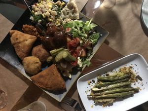 Asparagus with pistachio pesto and the mezze board  at Pulse in Crete