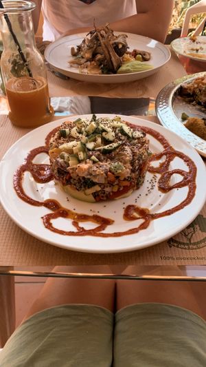 Superfood salad with mushroom dish in the back at Pulse in Crete