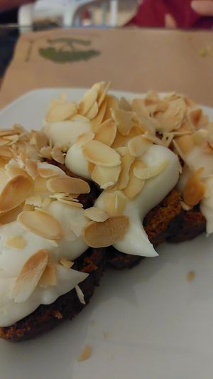 Carrot cake with coconut orange cream. at Pulse in Crete