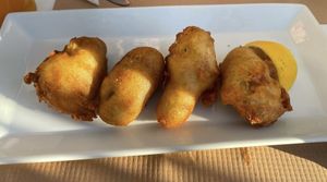 'Cheese' filled zucchini flowers   at Pulse in Crete