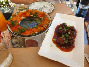 Carrot lox and manchurian balls   at Pulse in Crete