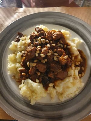 Beefless beef stew with mash   at Pulse in Crete