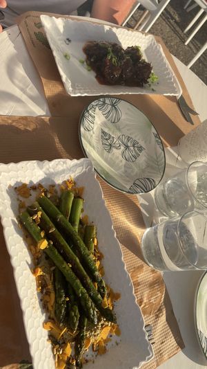Mancunian meatballs & asparagus starters   at Pulse in Crete
