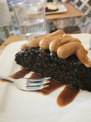 Vegan chocolate cake at Pulse in Crete