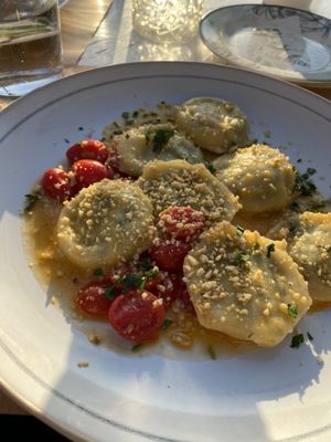 Ravioli with spinach and cheese style filling  at Pulse in Crete