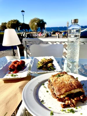 Vegan moussaka vegan balls and asparagus! Yum  at Pulse in Crete