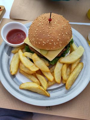 homemade burger + fries at Pulse in Crete