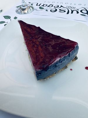 The berry cheesecake was only OK. Not as smooth as it could have been.   at Pulse in Crete