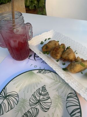 Stuffed courgette (zucchini) flowers!   at Pulse in Crete