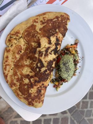 Vegan omelette made with chickpea flour   at Pulse in Crete