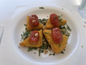 Polenta triangles  at Pulse in Crete