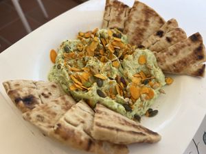 Green goddess with pita  at Pulse in Crete