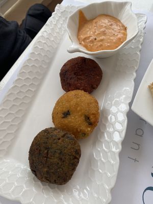 Tricolour Potato Cakes with sweet chilli jam  at Pulse in Crete