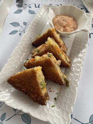 Crispy Korean Croquettes Triangles  at Pulse in Crete