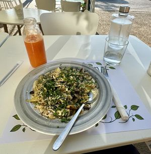 Mushroom carpaccio and juice  at Pulse in Crete