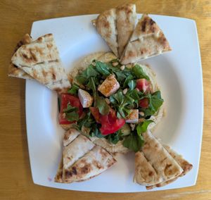 Hummus with pita at Pulse in Crete