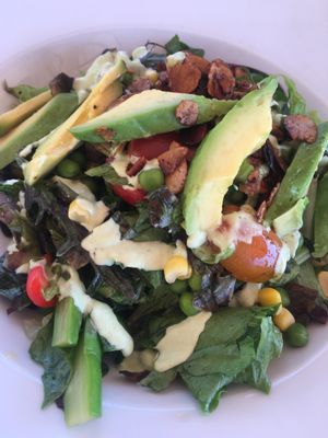 Salad with vegan bacon ! at Pulse in Crete