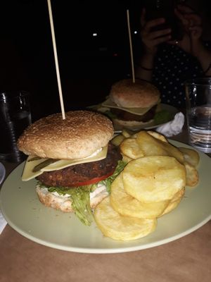 Vegan burgers with homemade fries at Pulse in Crete