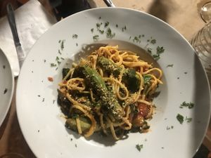 Pasta special with home grown courgette / zucchini  at Pulse in Crete