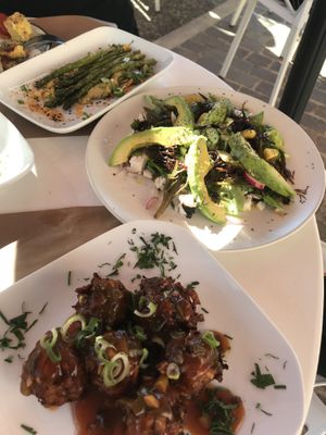 Ceviche salad, asparagus and manchurian balls at Pulse in Crete