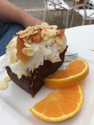 Carrot cake with coconut cream at Pulse in Crete