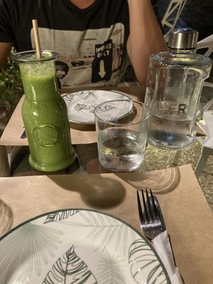 Tasty green smoothie with hazelnut flavour  at Pulse in Crete