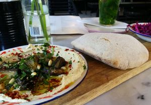 Hummus with eggplant. at HUmmUS in The Hague