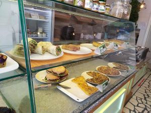 Savory foods (in the middle of the day - most is gone) at Paradise Food in Budva