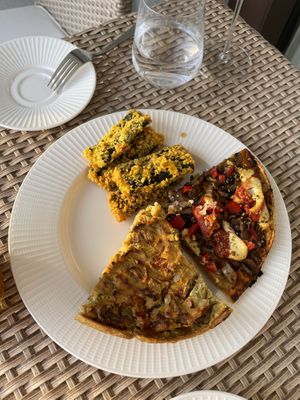 Tofu in nori, veggie quiche, eggplant pizza at Paradise Food in Budva