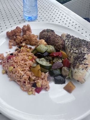 Mixed plate from hot and cold options  at Paradise Food in Budva