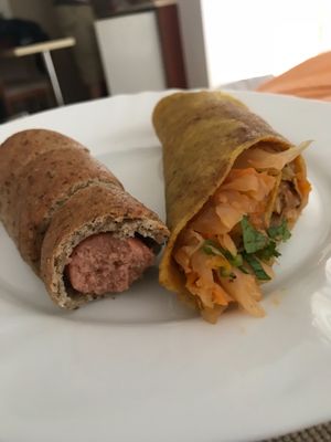 sausage roll (uses bread, not pastry), and a savoury crepe thingy with sauerkraut at Paradise Food in Budva