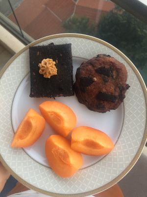 Raw coffee bar and some banana chocolate cookie i guess at Paradise Food in Budva