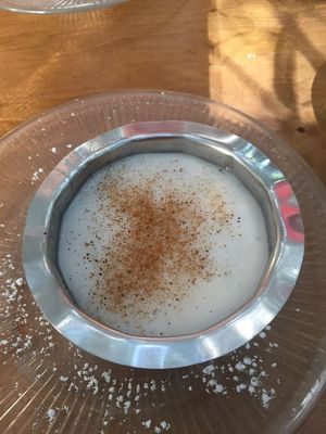 complimentary almond milk pudding at Amalias Kitchen in Crete