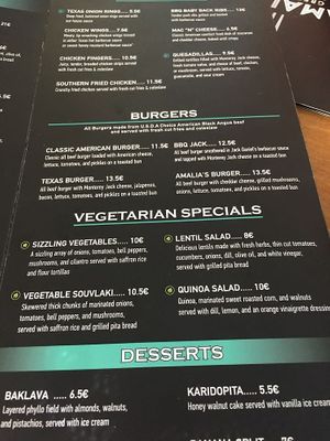 menu- leaf means vegan option avalible at Amalias Kitchen in Crete