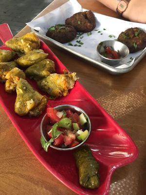 vine leaf and courgette flower dolmades at Amalias Kitchen in Crete