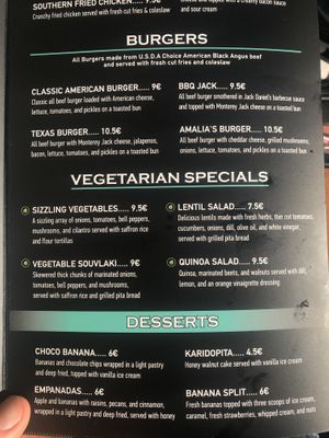 Menu (May 2019) at Amalias Kitchen in Crete