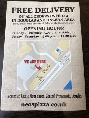 Flyer  at Neo's Pizza in Douglas