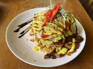 Spicy BBQ Pork Benny  at Doko Demo V in West Burleigh