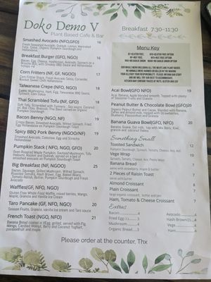 Food menu at Doko Demo V in West Burleigh