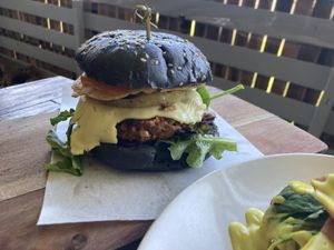 the works burger  at Doko Demo V in West Burleigh