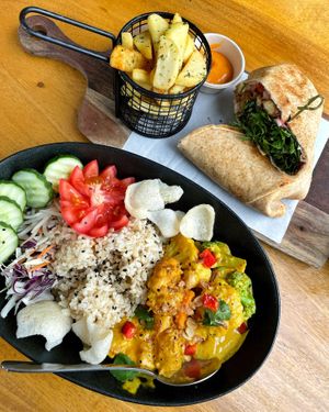 “Lamb” souvlaki gyros and Balinese curry, amazing  at Doko Demo V in West Burleigh