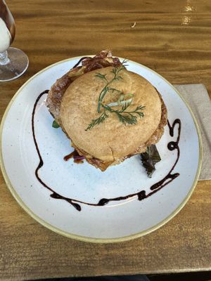 Works burger with a gluten free bun  at Doko Demo V in West Burleigh