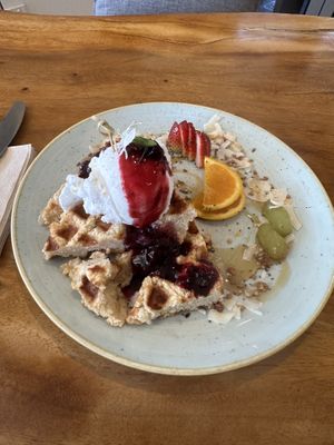 Waffles with ice cream - such a treat for breakfast !  at Doko Demo V in West Burleigh